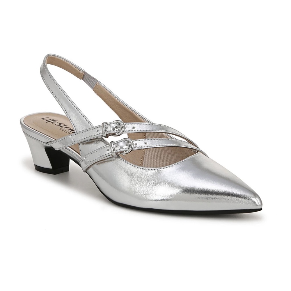 NIB LifeStride Monique Slingback Heels Silver Size 7.5